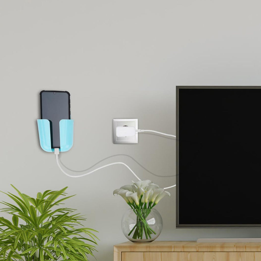 Side view of the versatile wall phone holder showing its slim profile.
