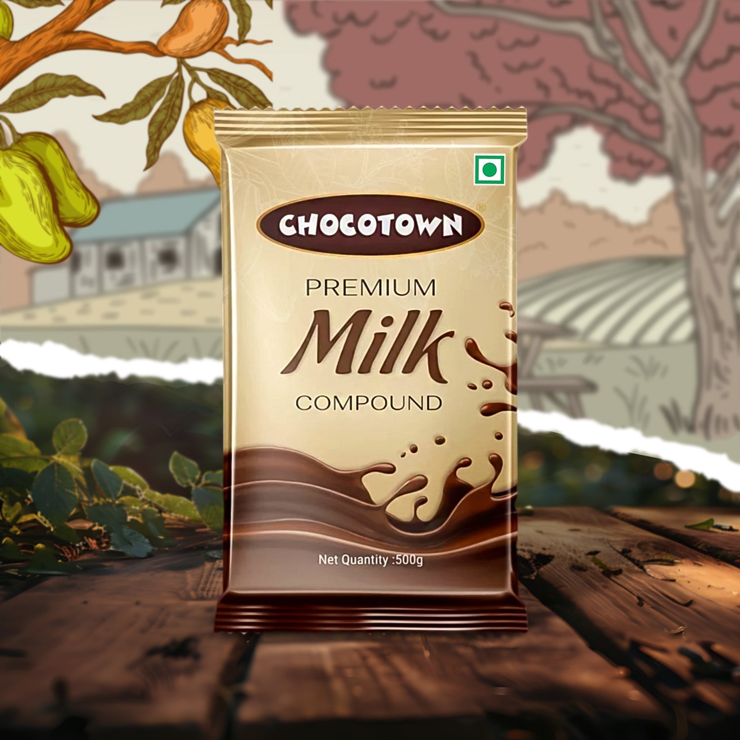 Chocotown premium milk chocolate compound slab shown unwrapped.