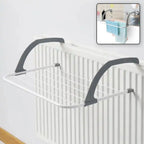 Space-saving folding drying rack easily hooks onto a door for convenient indoor laundry.