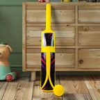 Close-up of the durable plastic cricket bat and ball from the set.