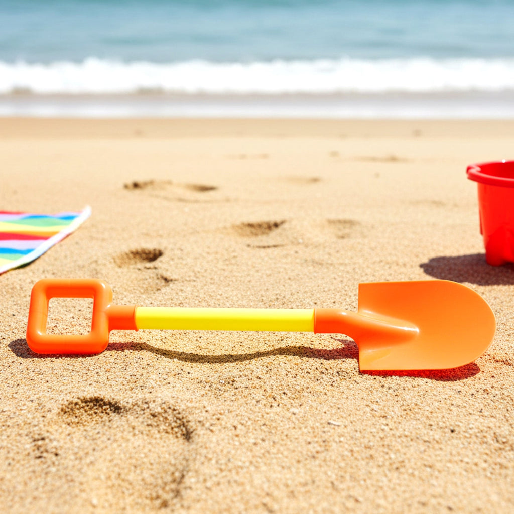 Top view of lightweight plastic kids sand shovel for beach and sandbox