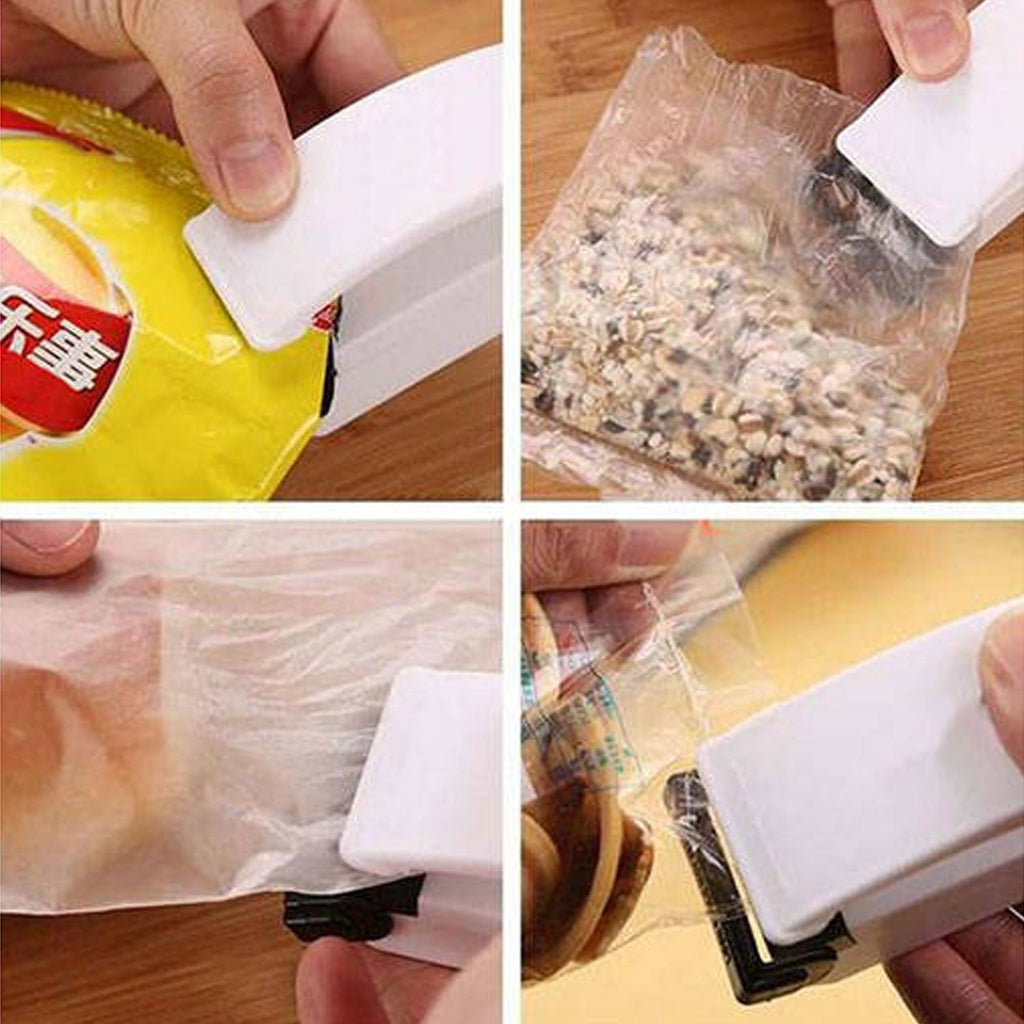 Handheld plastic bag sealer demonstrating its easy-to-use design.