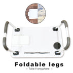 Foldable laptop desk with ergonomic rounded edges for safety.