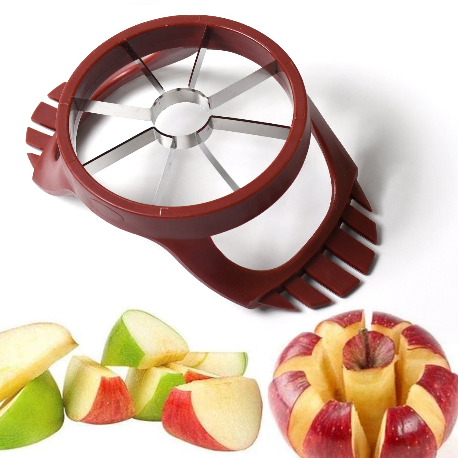 Close-up of the ultra-sharp stainless steel blades of the apple slicer, designed for precision.