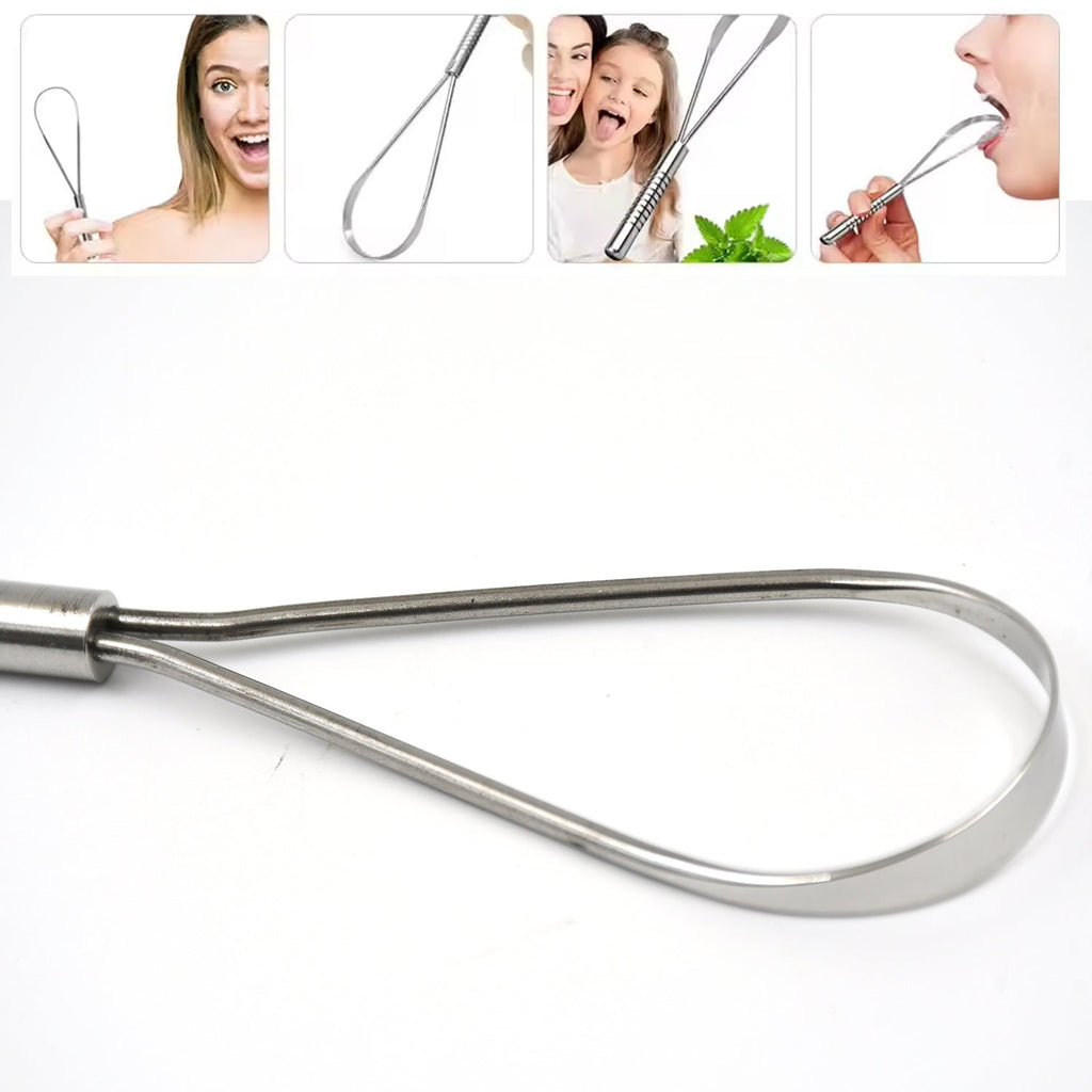 Durable stainless steel tongue scraper from MintGuard for daily oral hygiene.