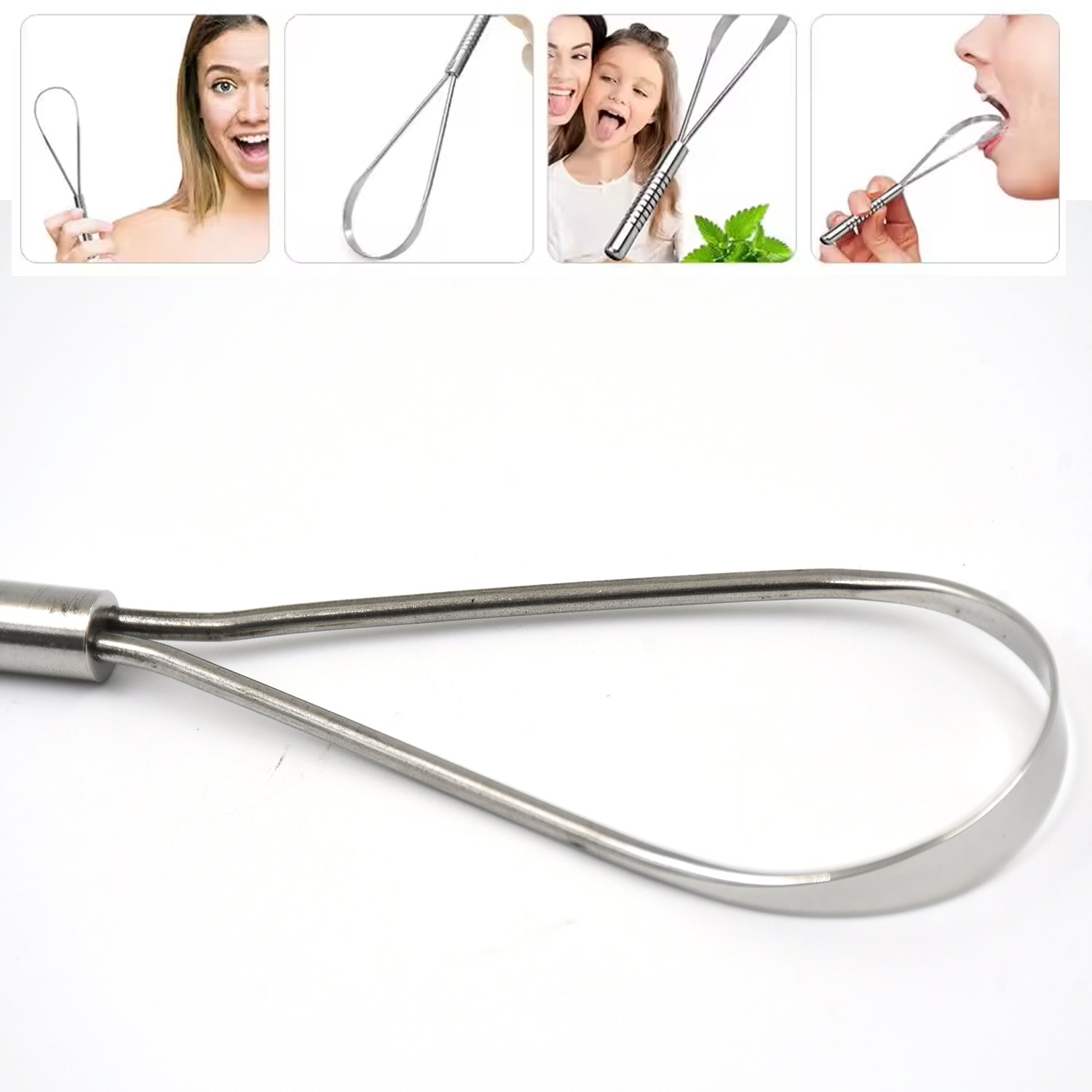 Durable stainless steel tongue scraper from MintGuard for daily oral hygiene.