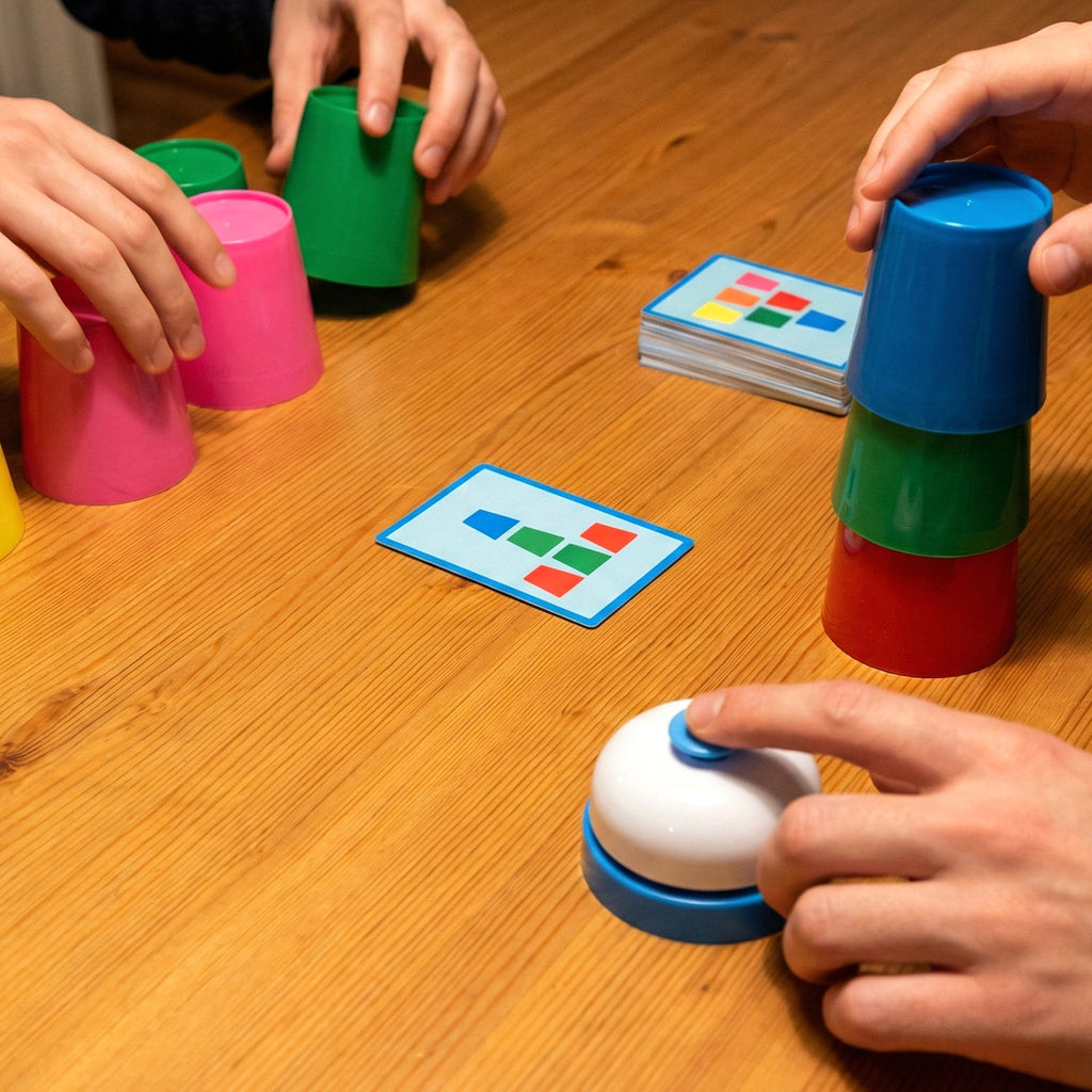 Bright colorful stacking cups included in Cup Stacking Game Set