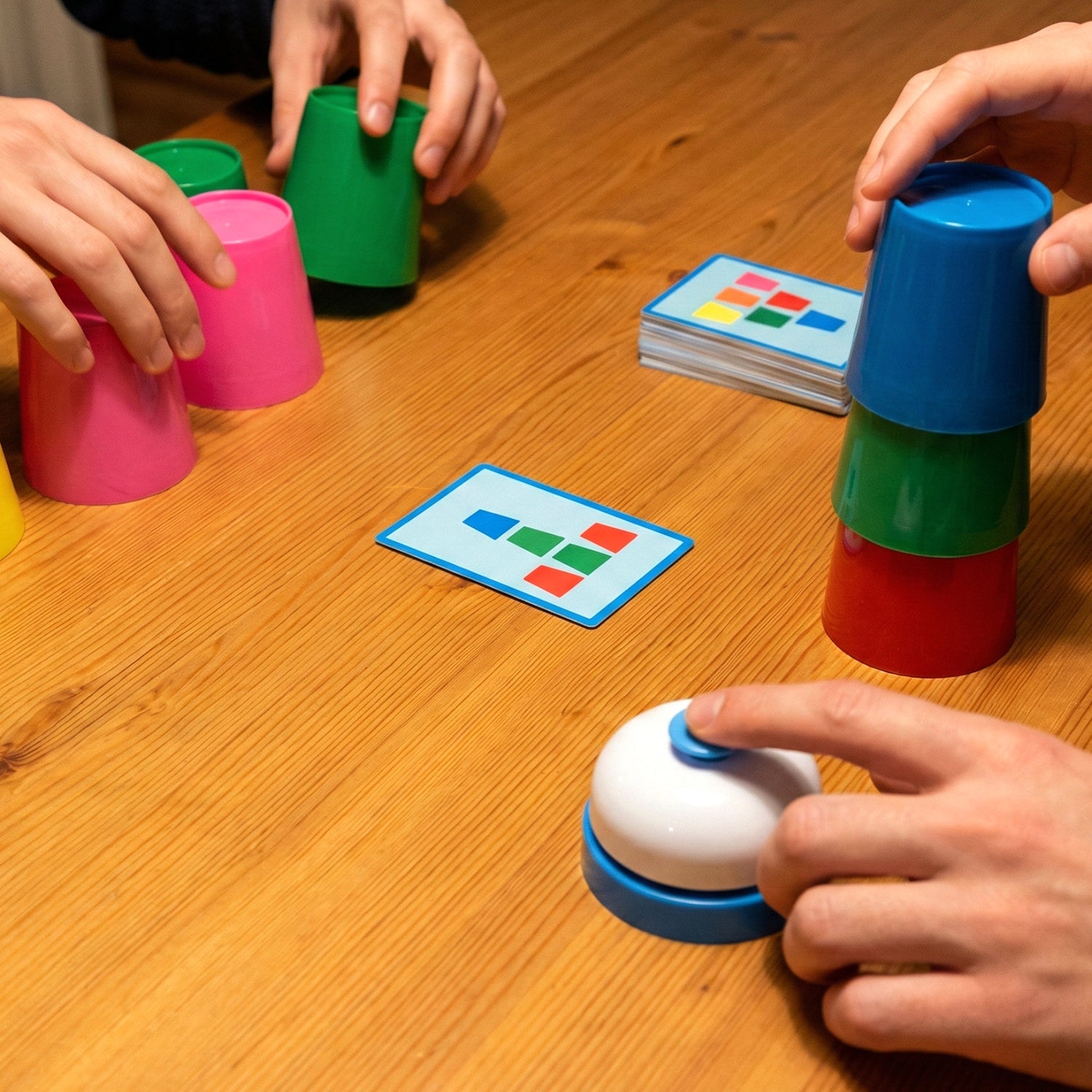 Bright colorful stacking cups included in Cup Stacking Game Set