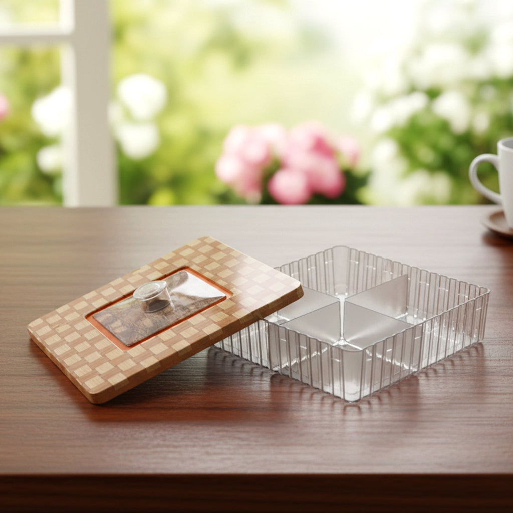 Airtight plastic dry fruit storage box with clear lid and four sections