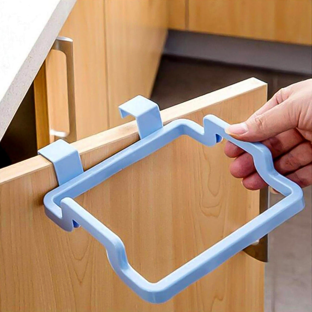 The reusable plastic garbage bag rack holder with its practical design.