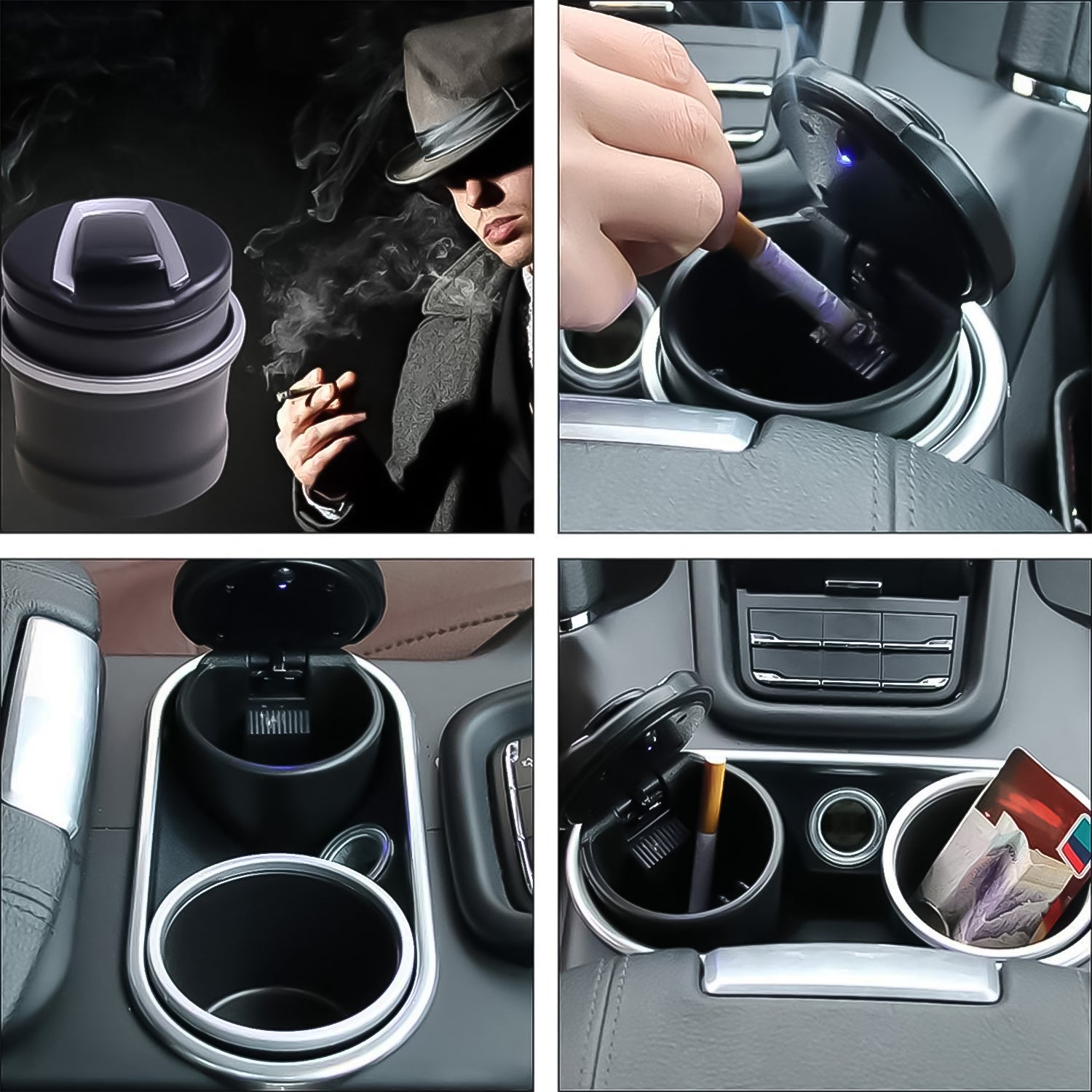 Stylish blue flame design on portable car ashtray