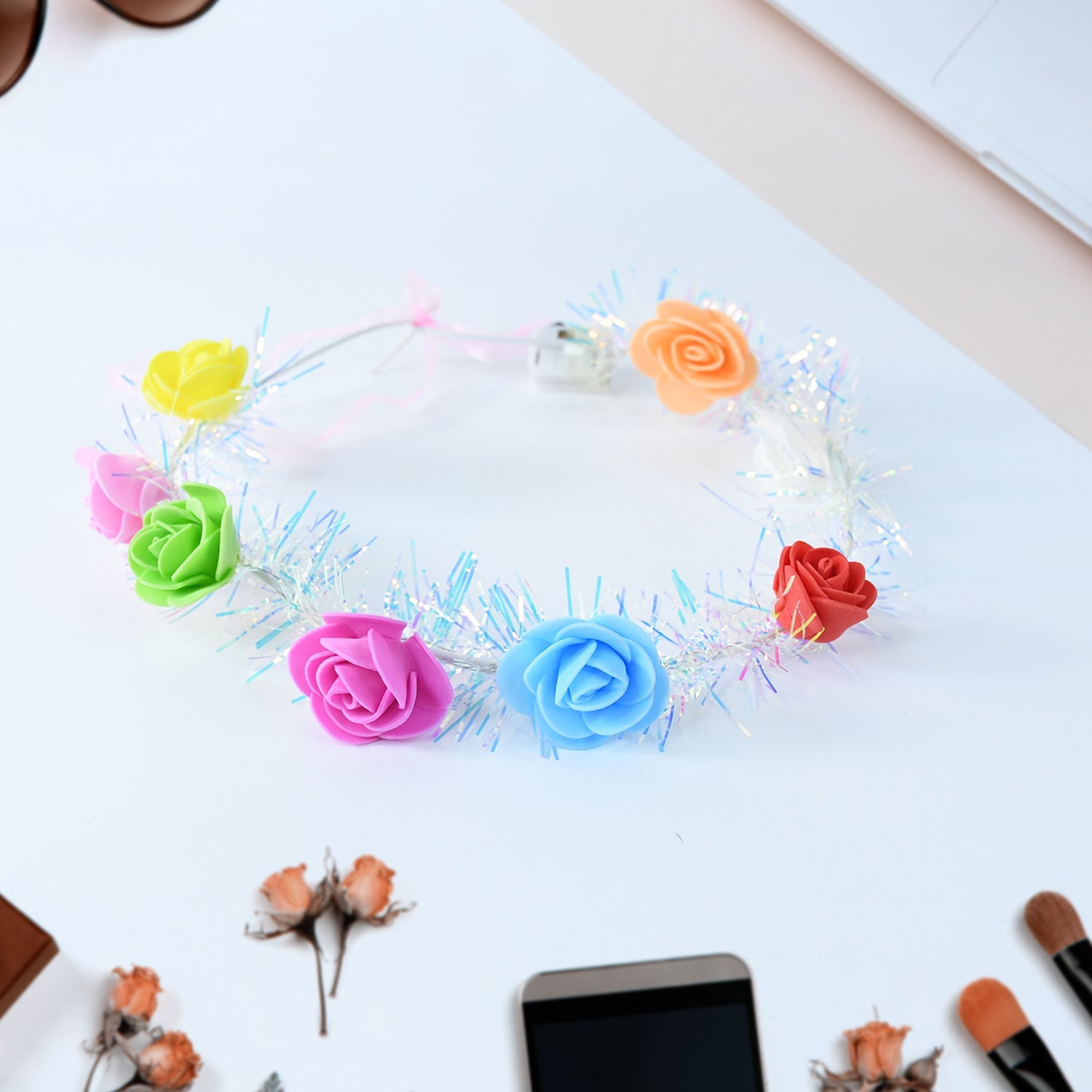 Glow Petal LED Crown shining with colorful multicolor flower lights