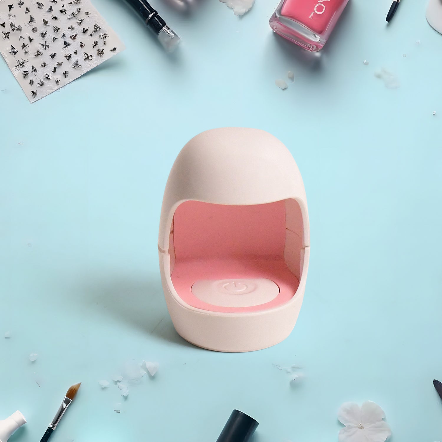 Plug-in LED nail dryer front view highlighting control button
