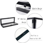 Side angle of transparent jewellery display box showing floating suspension design