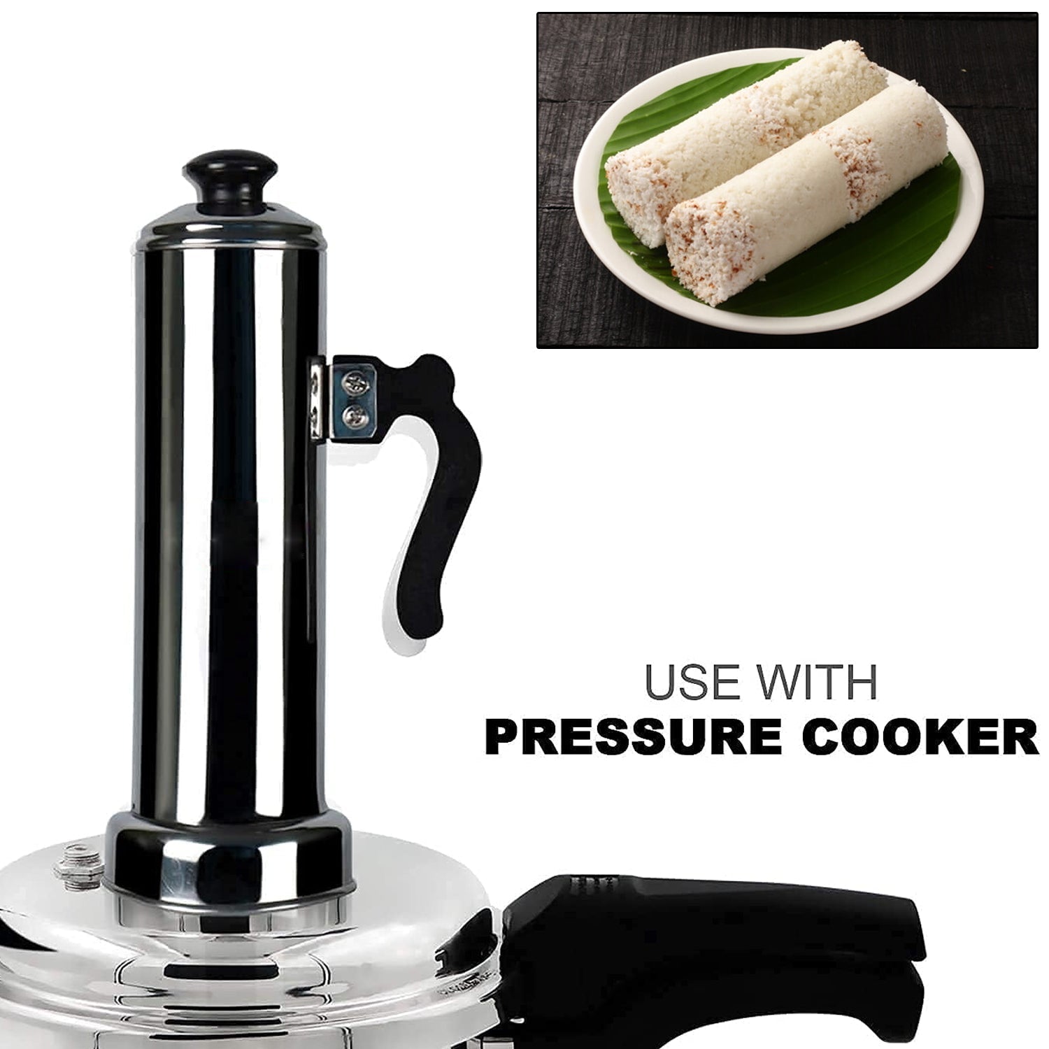 Close-up of the food-grade stainless steel Puttu Maker for healthy cooking.