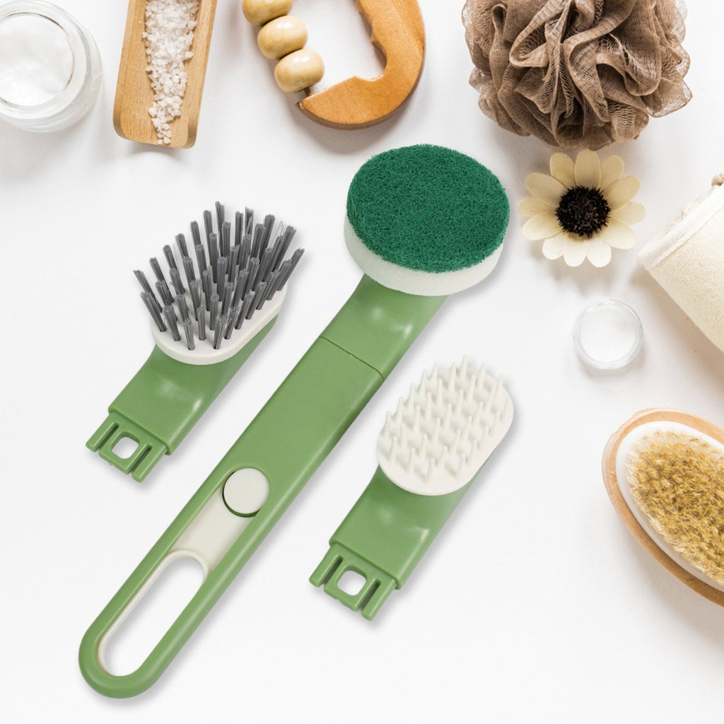 Close-up view of the versatile replacement brush heads for the Dish Brush Set, highlighting their unique textures.