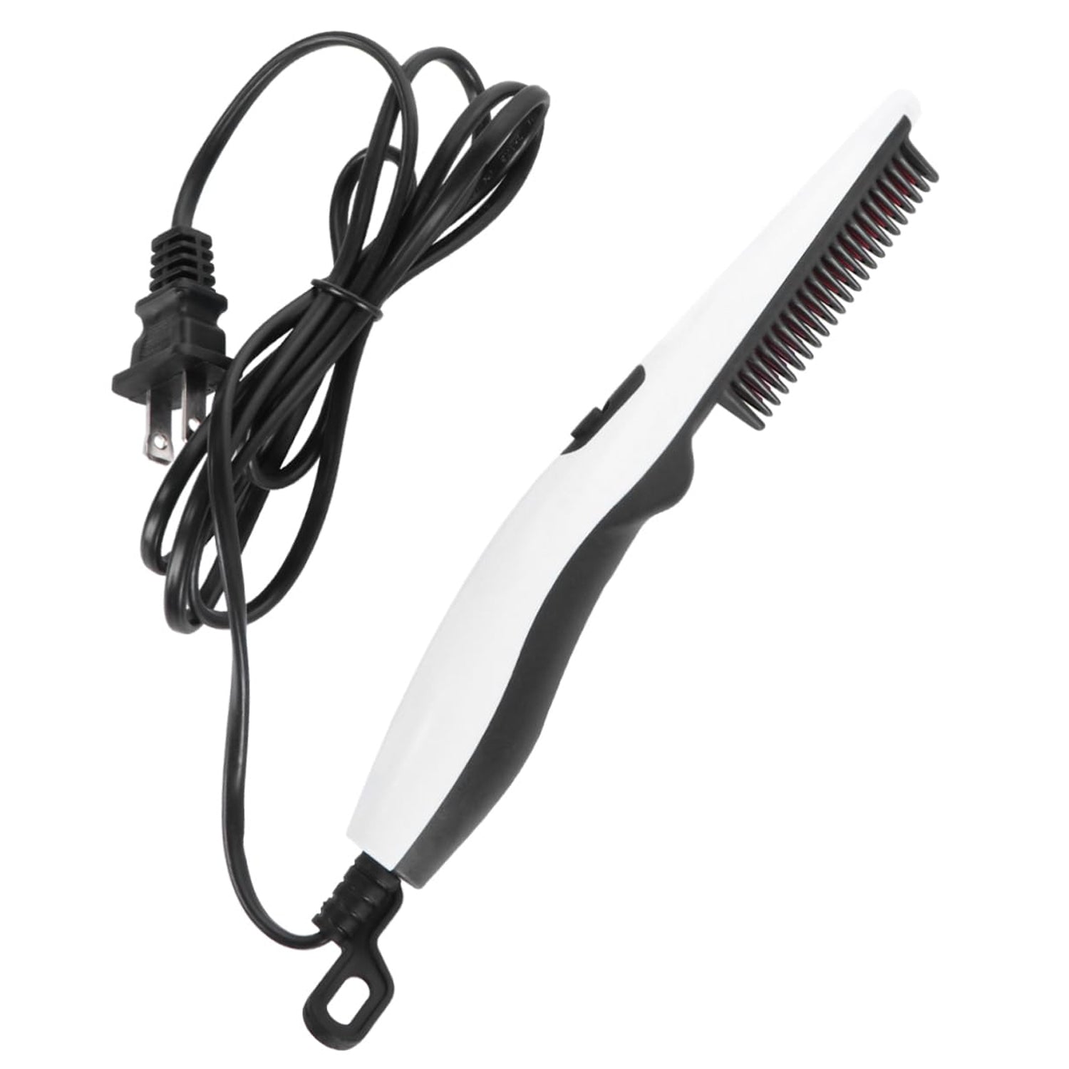 Compact electric hair straightener with protective bristles.