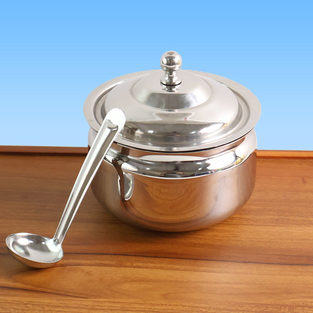 The Ghee Pot presented with its lid slightly ajar, showcasing the interior.
