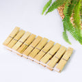 Set of 10 bamboo cloth clips with stainless steel springs on a clean white background.