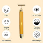Luxury gold vibrating face roller for daily skincare.