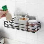 Close-up of the durable metal wall mount bathroom shelf.
