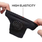 Front view of black toddler knee warmer protecting knees during activities