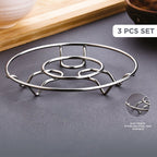 Apex wire trivet in use protecting a surface from hot cooking pot