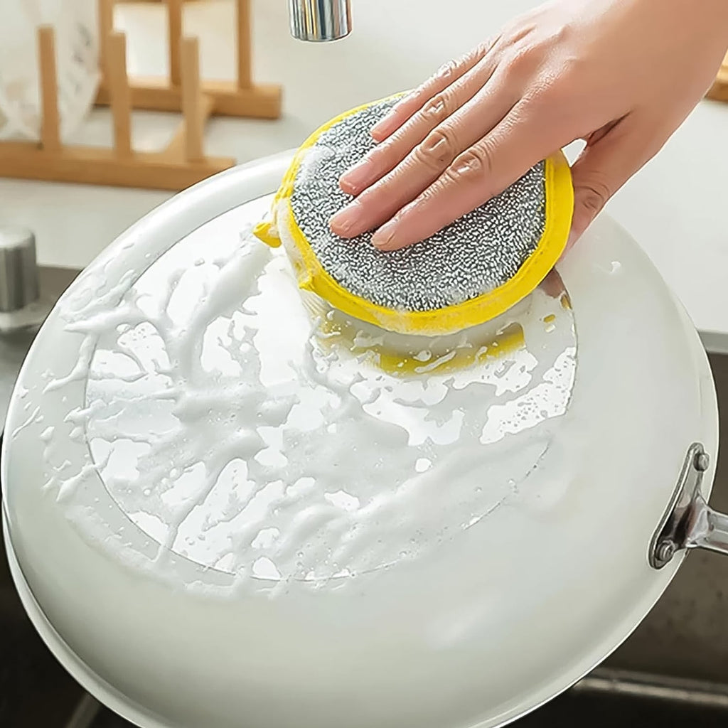 Close-up of cleaning sponge side with durable nylon fiber bristles