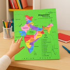 India Map Puzzle pieces and learning guide laid out for play
