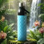Carry strap attached to sports water bottle for portability