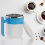 Side profile of the durable insulated coffee mug, showcasing its powder-coated finish.
