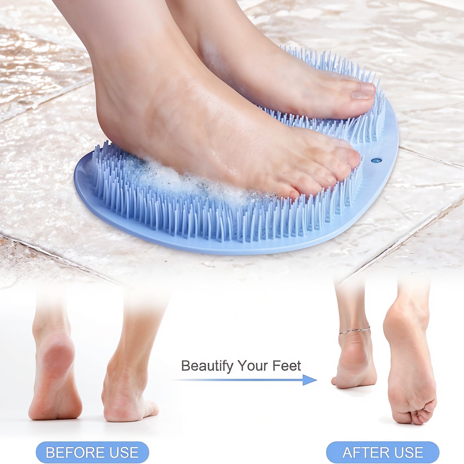 Video demonstration of silicone bath massage cushion exfoliating feet and massaging back