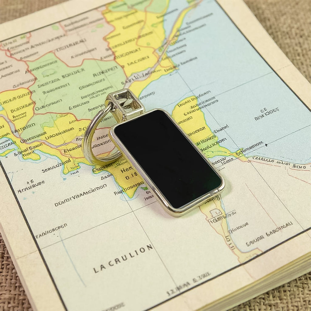 Black and silver rectangular metal keychain accessory with sturdy build