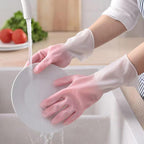Large-sized household waterproof cleaning gloves in pair