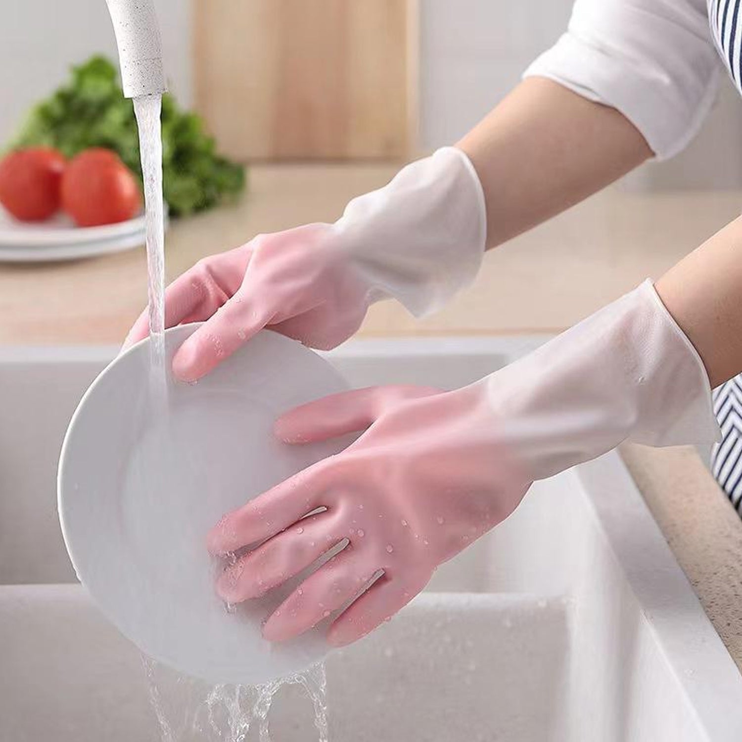 Large-sized household waterproof cleaning gloves in pair