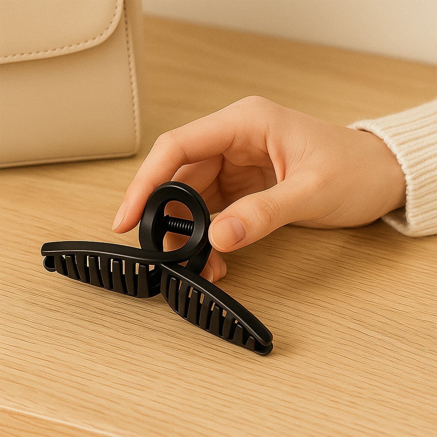 Assorted plastic hair claw clips in different sizes and patterns for daily wear