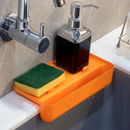 Another angle of the plastic sink drainer shelf in a kitchen, emphasizing its efficient drainage.