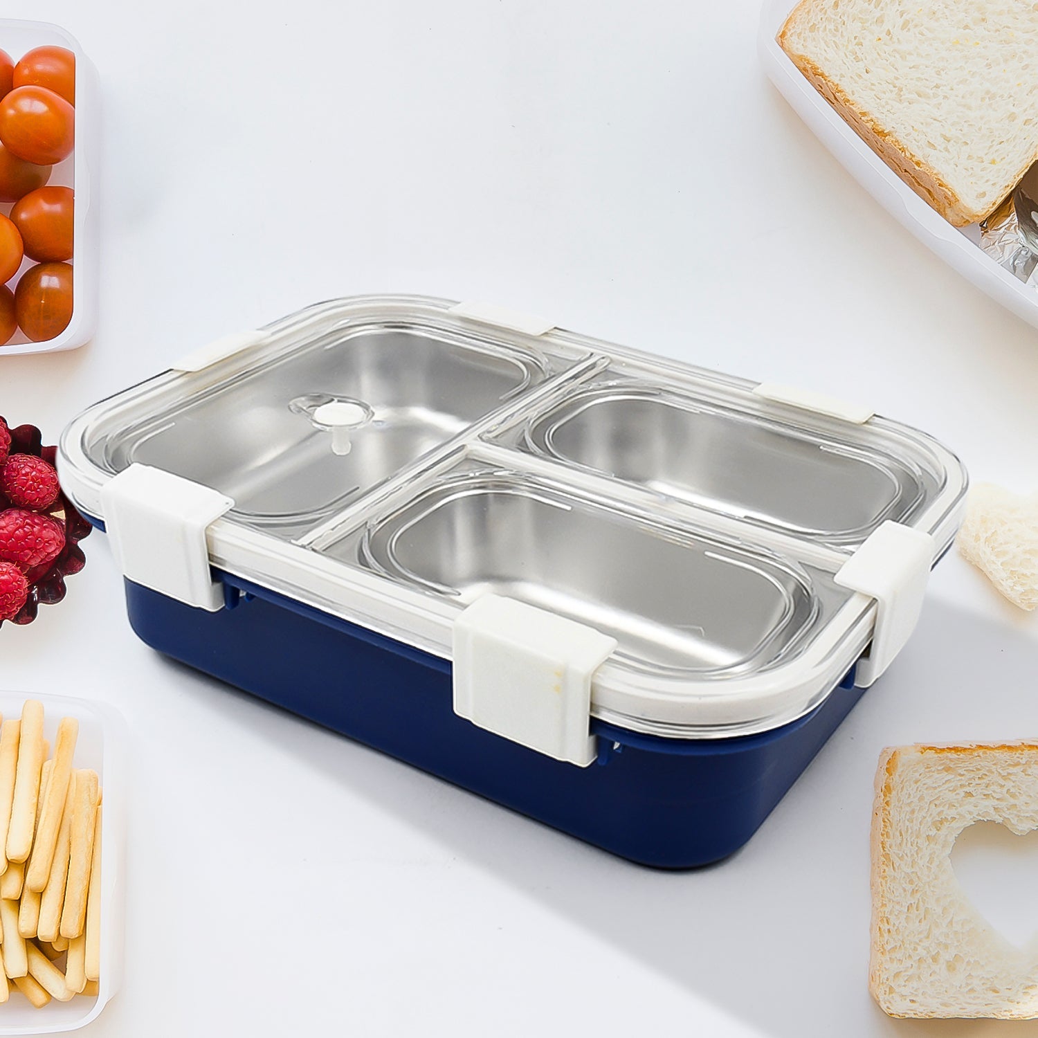 Healthy meals packed inside the versatile insulated lunch box for daily use.