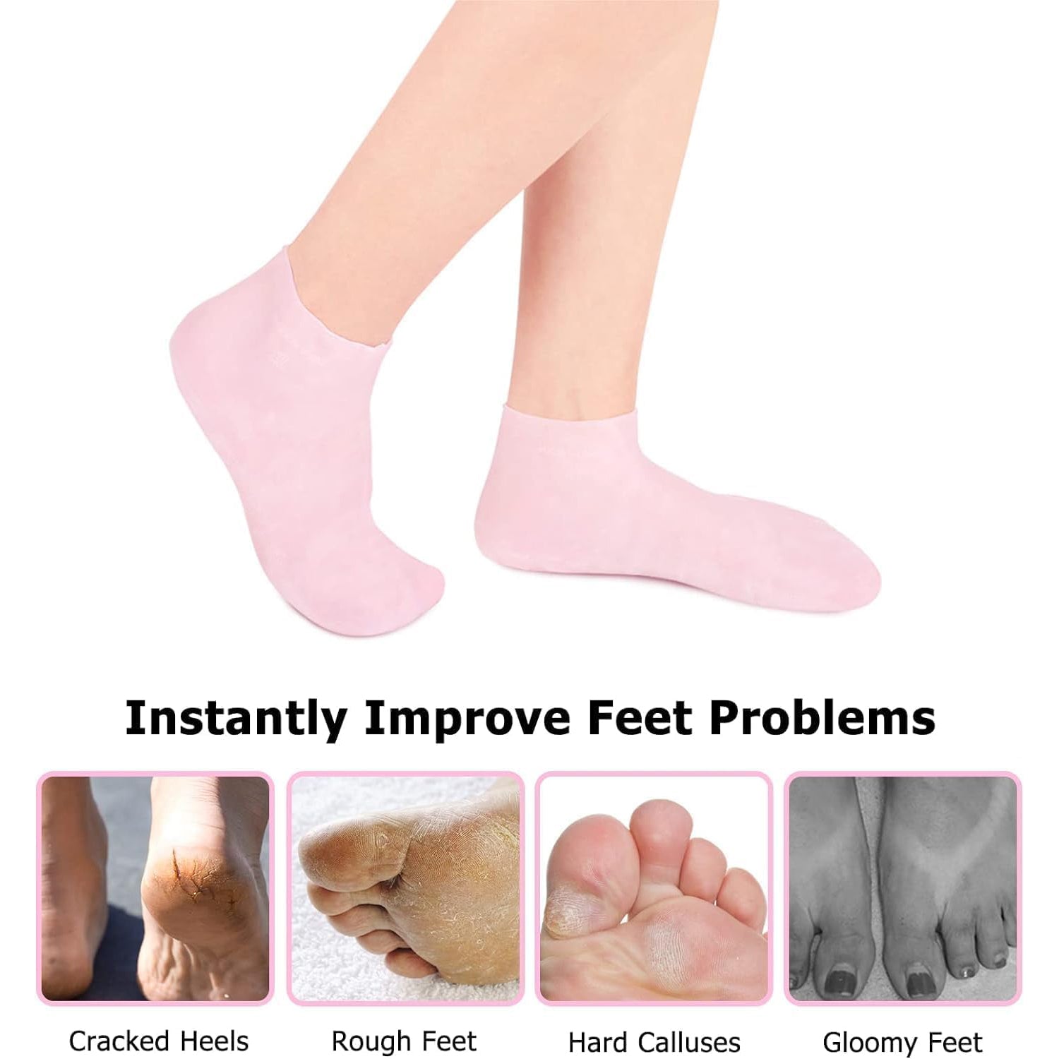 Pair of silicone moisturizing socks showing soft gel lining