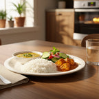 Minimalist white plastic dinner plate for casual dining and restaurants