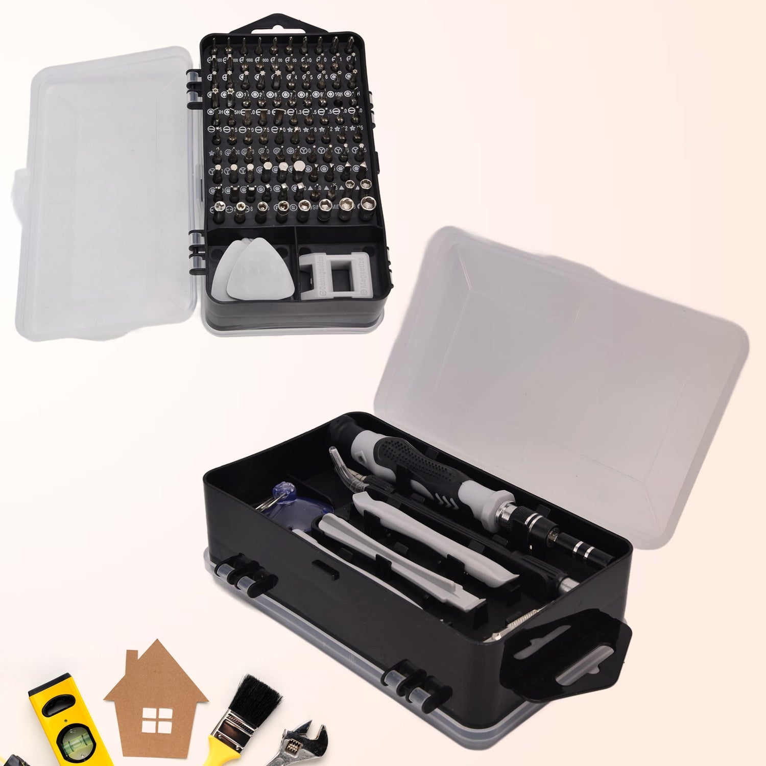 117-piece precision screwdriver kit showcasing tools for electronics repair