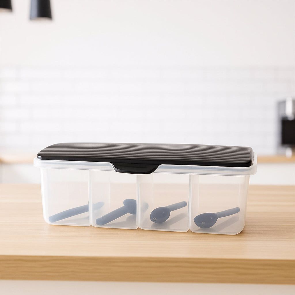 Close-up image of airtight lids on multipurpose ingredient storage container