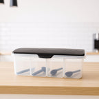 Close-up image of airtight lids on multipurpose ingredient storage container