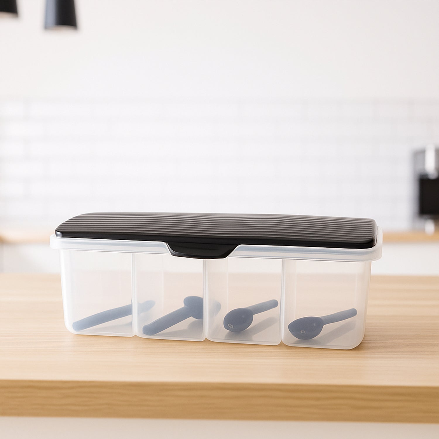 Close-up image of airtight lids on multipurpose ingredient storage container