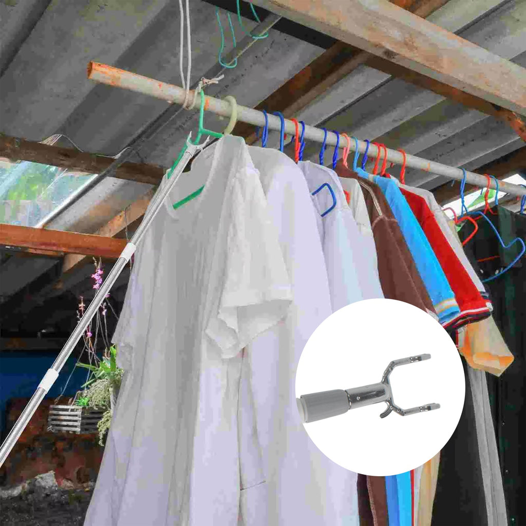 Close-up of the retractable clothing hook rod mechanism and handle.