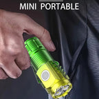 Angled view of the USB powered mini LED flashlight, highlighting its sleek design.
