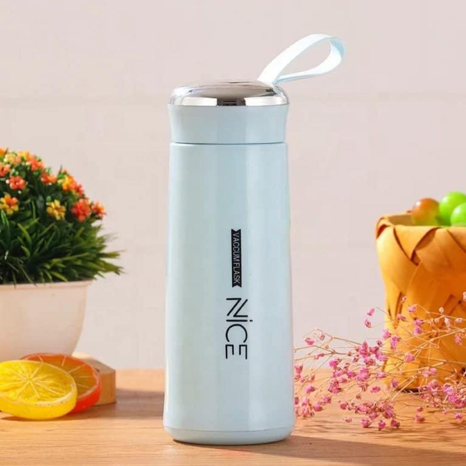 High-quality borosilicate glass sports bottle demonstrating its spill-proof cap and sturdy build.