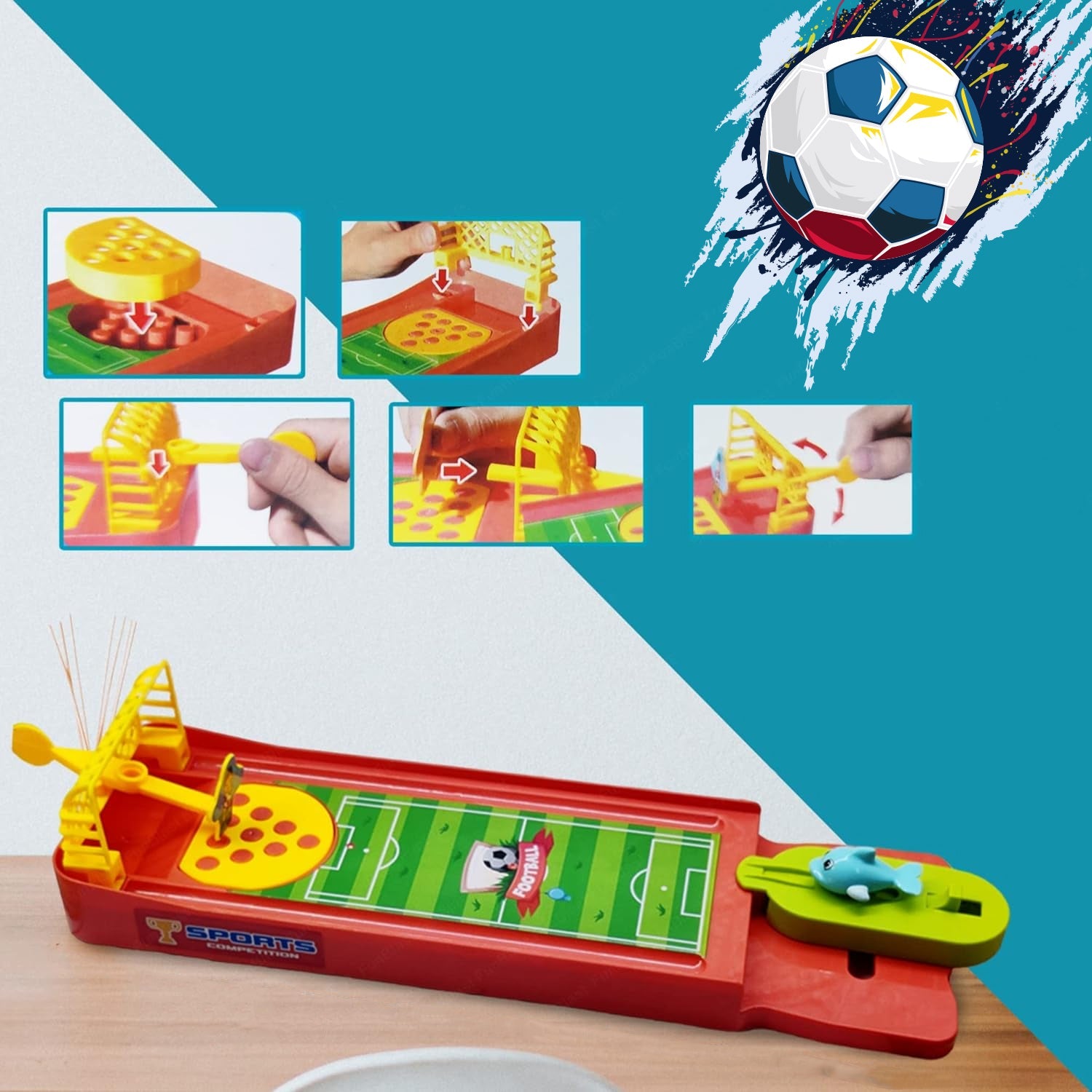 Side view of the portable Finger Football Game, showcasing its sturdy plastic construction.