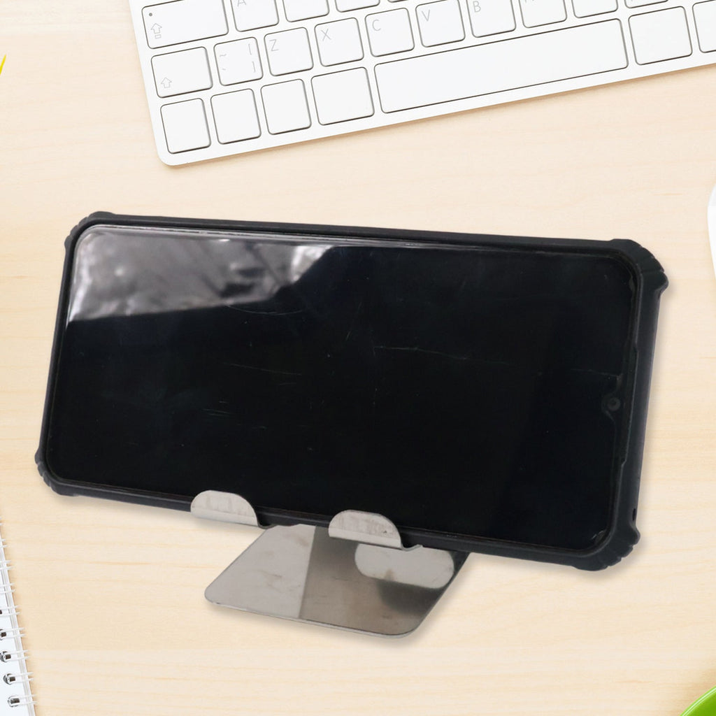 Side angle view of mobile and tablet stand holder showcasing sleek design