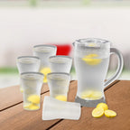 Clear unbreakable lemon jug and matching glasses for home and outdoor use